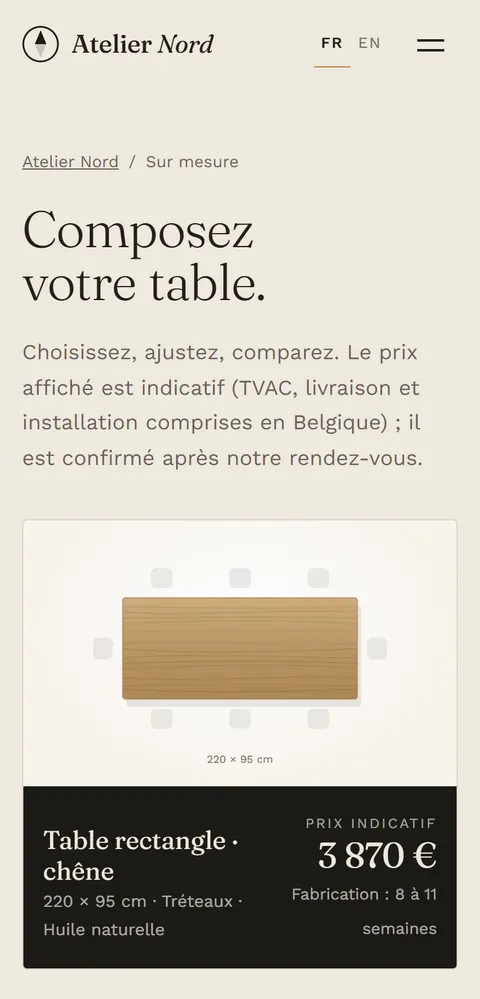 Écran mobile 2 du site Atelier Nord