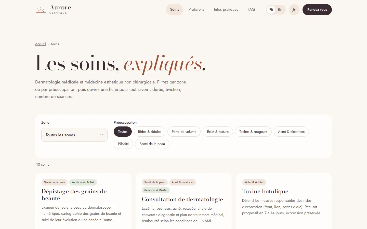 Catalogue de soins informatif