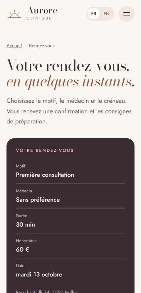 Écran mobile 3 du site Clinique Aurore