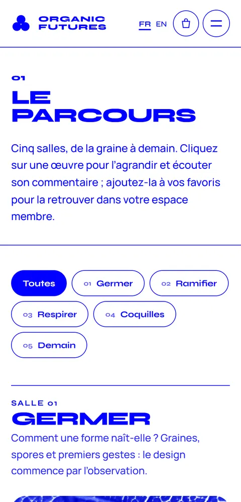 Écran mobile 3 du site Organic Futures