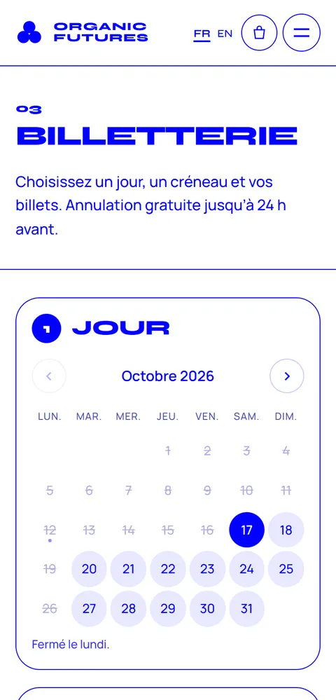 Écran mobile 2 du site Organic Futures