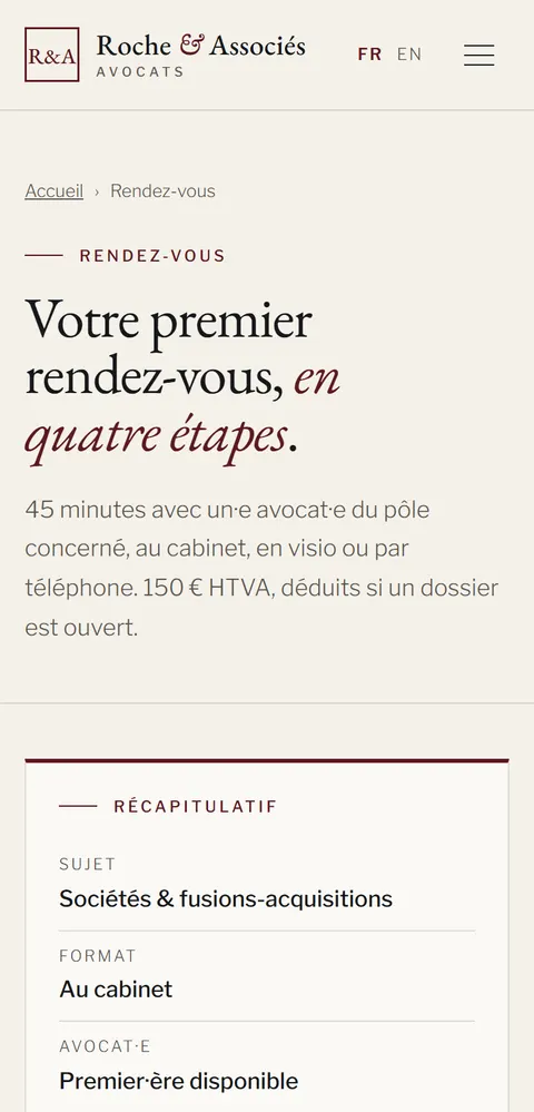 Écran mobile 2 du site Roche & Associés